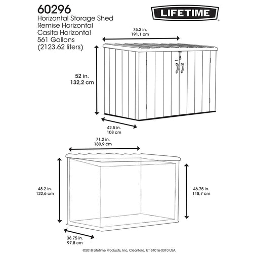 2026 Lifetime Caseta de almacenamiento horizontal 1,9 x 1,1 m – Capacidad 2.407 L