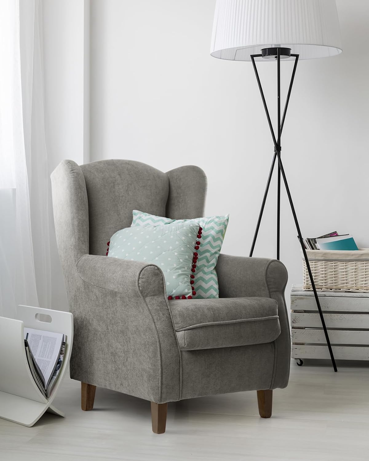 SUENOSZZZ-ESPECIALISTAS DEL DESCANSO SUEÑOS ZZZ - Sillón Irene, sillón orejero de Lactancia tapizado en Tela Anti Manchas Color Marrón, sillón butaca para Dormitorio, salón o habitación de bebé