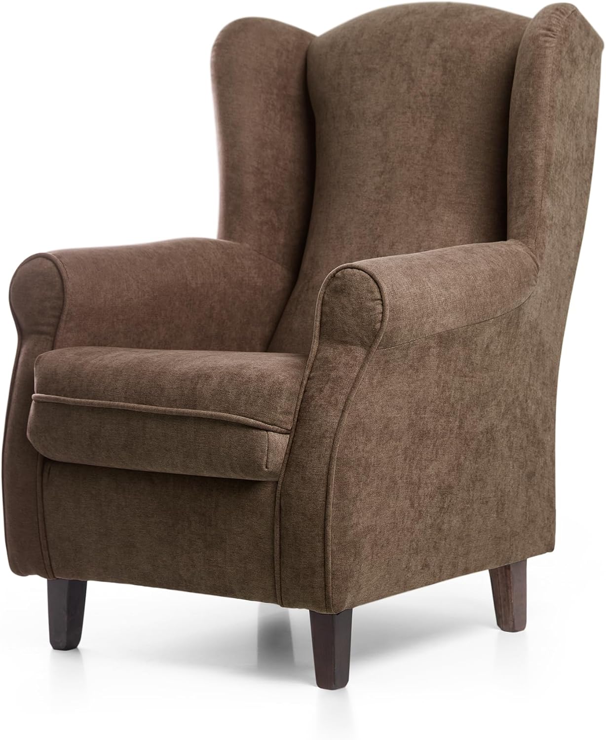 SUENOSZZZ-ESPECIALISTAS DEL DESCANSO SUEÑOS ZZZ - Sillón Irene, sillón orejero de Lactancia tapizado en Tela Anti Manchas Color Marrón, sillón butaca para Dormitorio, salón o habitación de bebé