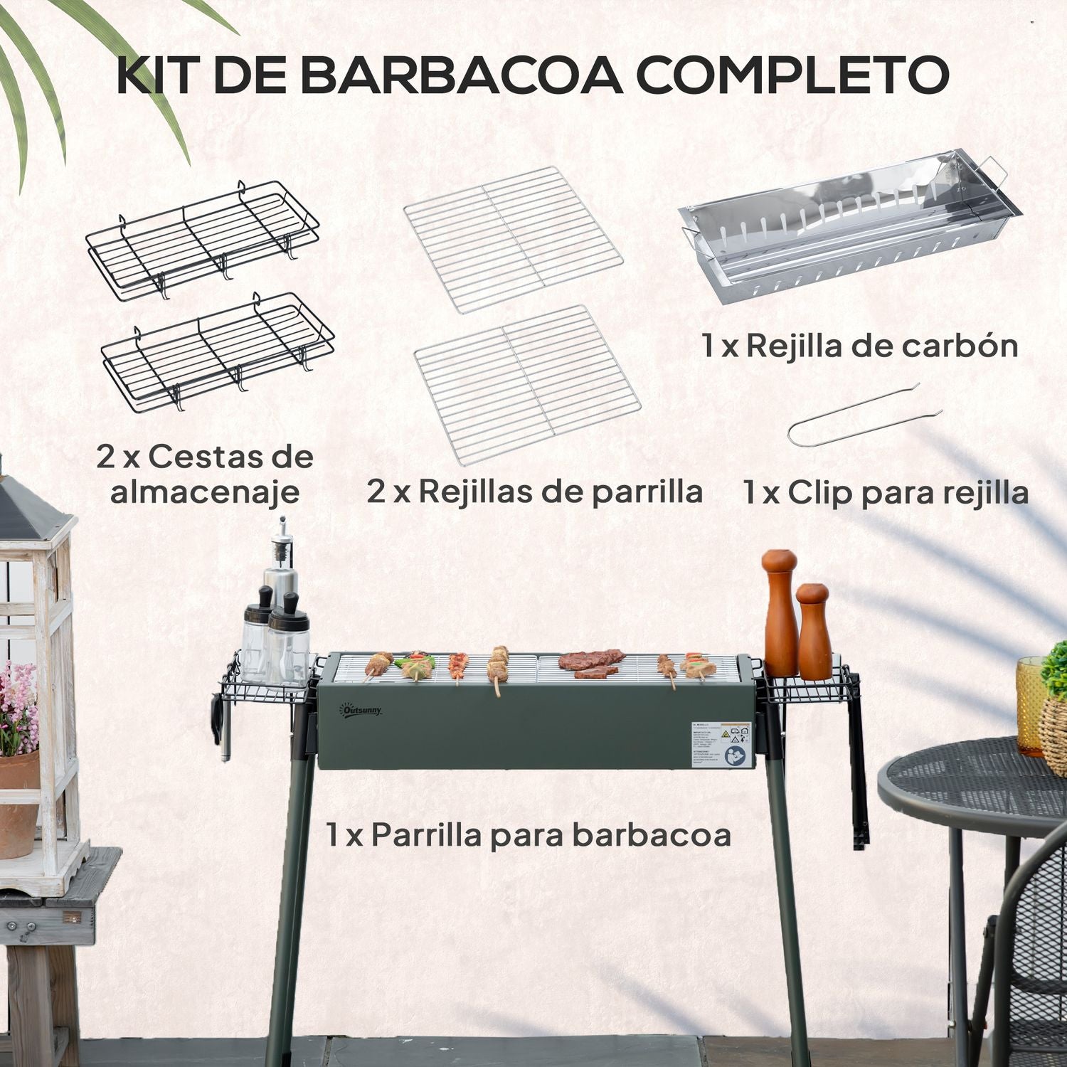 Barbacoa Carbón De Acero Inoxidable Metal 94x39x70 Cm-outsunny.verde