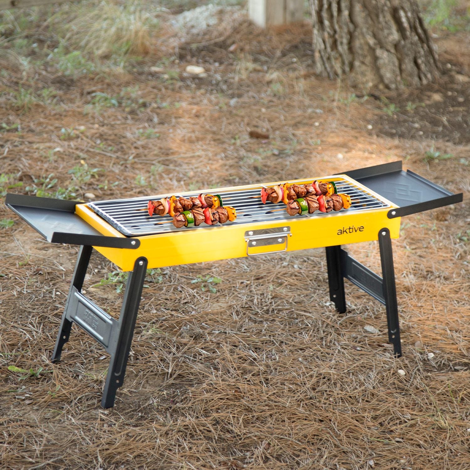 Barbacoa Carbón Plegable 89x22x32 Cm, Acero Esmaltado Con Bandejas Laterales Abatibles Y Parrilla De Acero Inoxidable - Aktive